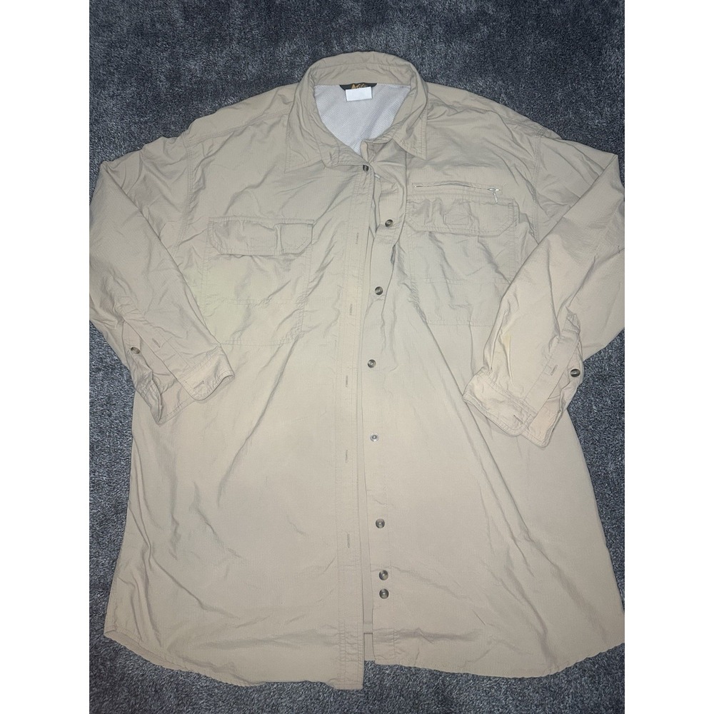 REI Men's Hiking Fishing Shirt Approx XXL Tan Vented Mesh Utility Ripstop
